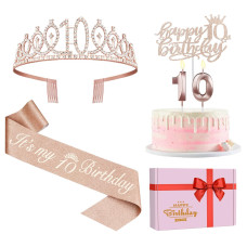 10Th Birthday Decorations For Girls10Th Birthday Sashcrowntiaracandlescake Toppers10Th Birthday Gifts For Girls10 Birthda