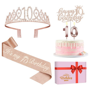 10Th Birthday Decorations For Girls10Th Birthday Sashcrowntiaracandlescake Toppers10Th Birthday Gifts For Girls10 Birthda