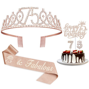 Juesly 75Th Birthday Decorations For Women Including 75Th Birthday Sash For Women Crowntiara Birthday Candles And 75Th Birthd