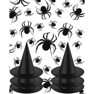 6 Pcs Halloween Witch Hats With 60 Pcs 3D Bats Or Spider Sticker Witch Costume Accessory For Halloween Indoor Outdoor Decorspid