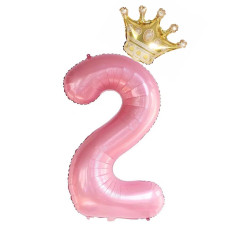 40 Inch Pink Number 2 Balloons Whit Crown Balloons 2Nd Birthday Balloons For Girls Childrens 2Nd Birthday Party Decorations