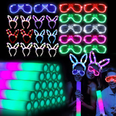 48Pcs Glow In The Dark Party Supplies Wedding Light Up Party Favors 24Pcs 16 Foam Glow Sticks 12Pcs Led Glasses And Bunny E