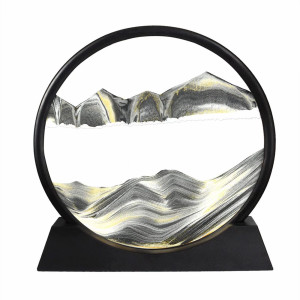 Munscvus Moving Sand Art Picture In Motion Round Tempered Glass 3D Deep Sea Sandscapes With Display Flowing Sand Frame For Rela