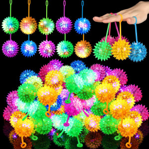 Sotiff 100 Pcs Light Up Ball Spiky Led Bouncy Ball Flashing Squeaky Ball Multicolor Puffer Balls Stress Relief Balls Rubber Sens