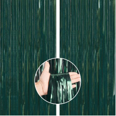 Partywoo Retro Green Foil Fringe Curtain2 Pcs 33X66 Ft Dark Green Streamers Fringe Backdrop Tinsel Backdrop Tinsel Curtain