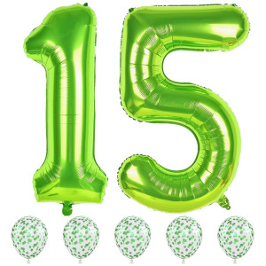 15Th Birthday Balloons For Boys 40 Inch Green Foil Number 10 Balloons With Confetti Latex Helium Balloons Numbers 1 And 5 Birt