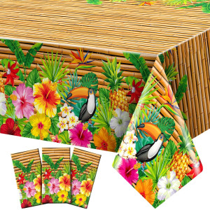 Frienda Tiki Tablecloth Tiki Decorations Luau Table Cover Hawaiian Party Plastic Table Cloth Disposable Tiki Totem Decor For Haw