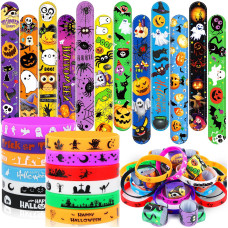 Junebrushs 50 Pack Halloween Party Favors Halloween Slap Bracelets Rubber Wristbands Assorted For Kids Halloween Slap Bands For