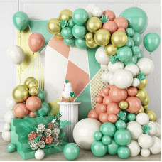 Gremag Sage Green Balloon Garland Kit St Patricks Day 112 Pcs Bean Paste Pink And Green Retro Sand White Metallic Gold Latex