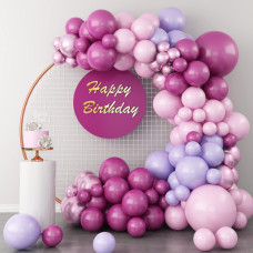 Gremag Pink And Purple Balloon Garland Kit Balloon Arch 112 Pcs Retro Peach Macaron Pink Purple Metallic Pink Latex Balloon 5