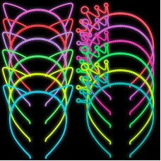 Glow In The Dark Party Supplies Assorted Light Up Cat Ear Crowns 12 Pcs Glow Headdresses For Birthday Halloween Parties And