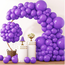 Rubfac 129Pcs Purple Balloons Different Sizes 18 12 10 5 Inch For Garland Arch Premium Purple Latex Balloons For Masquerade Part