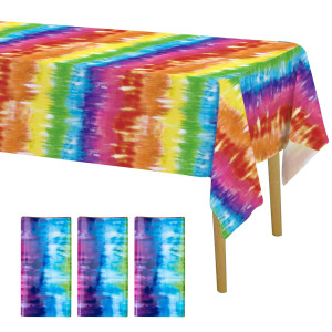 Iceyyyy 3Pcs Tie Die Tablecover 54 X 108 Tie Die Theme Rainbow Table Cloth Colorful Tablecover For Tie Die Themed Party De