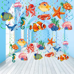 Clabby 30 Pcs Tropical Fish Hanging Swirls Under The Sea Party Decor Ceiling Decor For Boys Girls Kids Ocean Themed Party Mermai