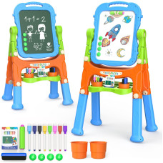 Yohoolyo Kids Easel Standing Art Easel For Kids Double Sided Magnetic Chalkboard Whiteboard Dry Eraser Board Great Gift For Gir