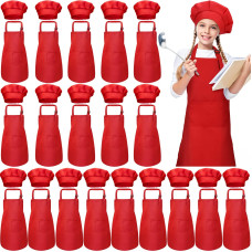 40 Pcs Kids Apron Chef Hat Set Boys Girls Aprons Chef Apron Hats Bulk For Cooking Painting Childrens Bib Apron 713 Years Red