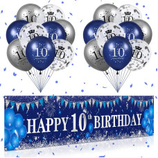 Blue 10Th Birthday Decorations For Boys Girls Navy Blue Silver Happy 10Th Birthday Banner And 10Th Birthday Balloons For 10Th B