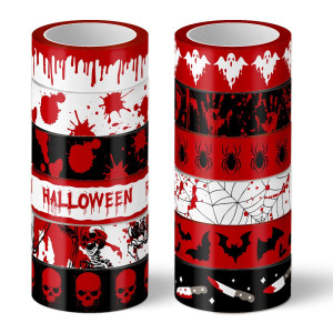 Whaline 12 Rolls Halloween Bloody Washi Tapes Blood Spatter Spooky Bloodstain Skull Ghost Masking Tapes 15Mm Scary Bloody Washi