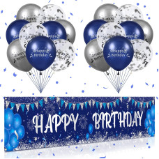 Blue Birthday Decorations For Men Women Navy Blue Silver Happy Birthday Yard Banner Blue Birthday Balloons For Birthday Annive