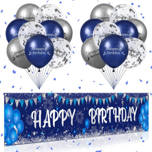 Blue Birthday Decorations For Men Women Navy Blue Silver Happy Birthday Yard Banner Blue Birthday Balloons For Birthday Annive