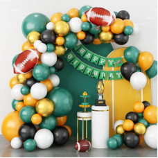 Gremag Football Balloons Garland Kit 110Pcs Dark Green Lemon Yellow Black White Balloon Arch Kit With Football Foil Balloons La