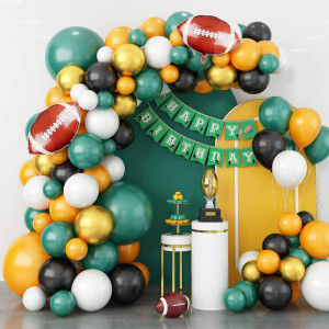 Gremag Football Balloons Garland Kit 110Pcs Dark Green Lemon Yellow Black White Balloon Arch Kit With Football Foil Balloons La