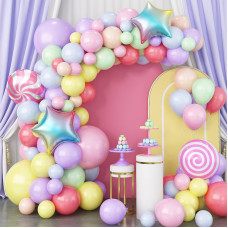 Gremag Pastel Balloon Garland Kit 112Pcs Assorted Macaron Balloons Arch Kit Rainbow Color Balloons Garland With Star Candy Win