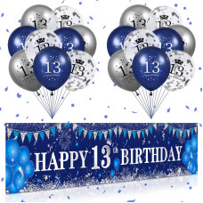 Blue 13Th Birthday Decorations For Boys Girls Navy Blue Silver Happy 13Th Birthday Banner And 13Th Birthday Balloons For 13Th B