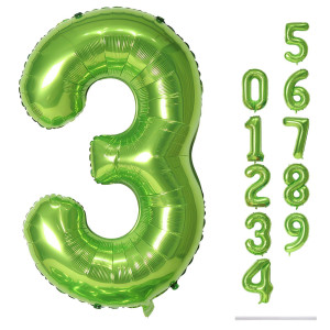 40 Inch Green Large Numbers Balloons 3 Self Inflating Digit 3 Helium Balloons For 3Rd Boys Girls Foil Mylar Big Number Balloon