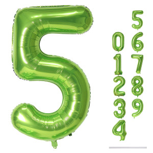 Green Number 5 Balloon For Girls Boys 40 Inch Large Number 09 Foil Mylar Helium Digital Balloons Set For Women Men Jungle Birt