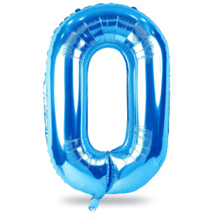 Blue Balloon Number 0 40 Inch Large Self Inflating Foil Number Balloons 09 Giant 0 Digital Helium Balloon For Boys Men Birthd