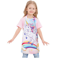 Wernnsai Unicorn Aprons For Girls Rainbow Apron For Kids Paint Art Smock Waterproof Cooking Baking Painting Gardening Artist C