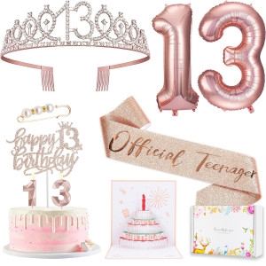 8Pcs 13 Birthday Decorations For Girls Including 13Th Happy Birthday Cake Toppers Birthday Queen Sash With Pearl Pin Sweet Rh