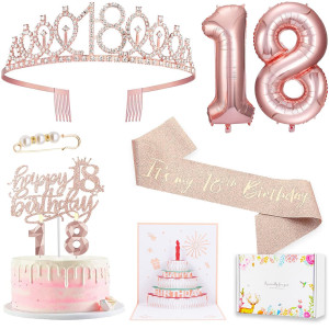 8Pcs 18Th Birthday Decorations For Girls Including 18Th Happy Birthday Cake Toppers Birthday Queen Sash With Pearl Pin Sweet