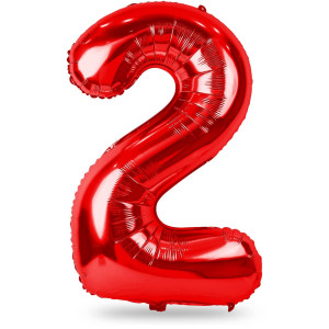 Red 2 Balloons 40 Inch Giant Helium Foil Number 09 For Girls Boys Self Inflating Digit 2Nd Birthday Balloon For Women Men Ann