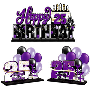 Lingteer Happy 25Th Birthday Purple Acrylic Table Topper Centerpieces Set Cheers To 25 Years Old Birthday 25Th Bday Party Gift