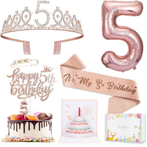 5Th Birthday Decorations Girl Including 5 Year Old Birthday Cake Topper Birthday Queen Sash With Pearl Pin Sweet Rhinestone T