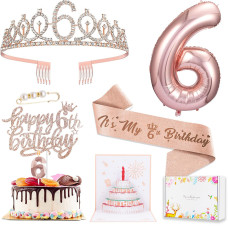 6Th Birthday Decorations For Girls Including 6 Year Old Birthday Cake Topper Birthday Queen Sash With Pearl Pin Sweet Rhinest