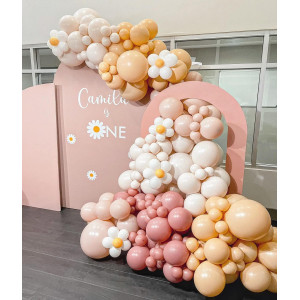 Daisy Balloon Garland Arch Kit Diy 132Pcs Double Stuffed Decorating Strip Kit For Cream Peach Pastel Yellow Dusty Pink Balloon