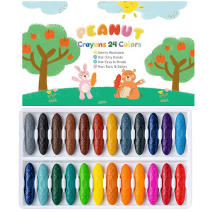 Posucess Peanut Crayons For Kids 24 Colors Washable Toddler Crayons Nontoxic Baby Crayons For Ages 24 13 48 Coloring Ar