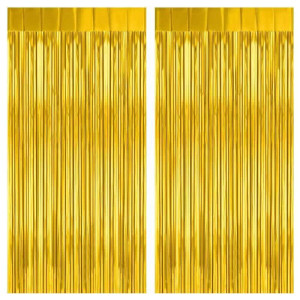 2 Pack Gold Fringe Curtain Backdrop 32Ft X 82Ft Metallic Photo Booth Backdrop Tinsel Door Curtains For Birthday Baby Shower A