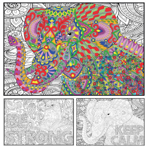 Set Of 2 Large Coloring Posters Motivational Elephant And Eagle Wall Coloring Poster For Kids Adults Giant Coloring Pages