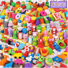 Arscniek 110 Pack Animal Erasers For Kids Bulk Cute Desk Pets Treasure Box Toys For Classroom Prizes Rewards Mini Pencil Erase