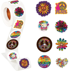 500 Pieces8 Patternspeace Hippie Stickers Colorful Fashion Graffiti Rolls Self Adhesive Seals For Kids Teens Adults For Water