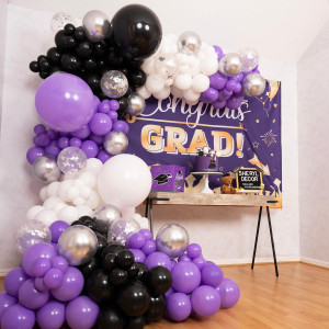 100Pcs Easy Diy Purple And Black White Balloons Garland Arch Kit Small And Large White Purple And Black Balloons Party D