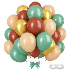 Gremag Jungle Safari Balloons 60 Pcs Sage Green Khaki Gold Nude Balloon 12Inch Latex Balloon With Ribbons For Jungle Safari A