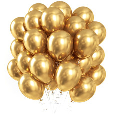 Rubfac Gold Balloons 70Pcs 10 Inch Metallic Gold Balloons And Ribbon Thick Gold Latex Balloons For Birthday Graduation Wedding