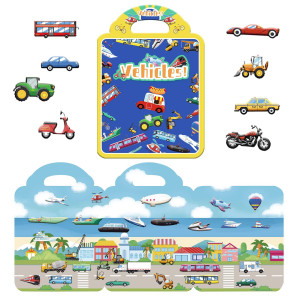 Vehicle Puffy Sticker Play Set Car Reusable Sticker Book For Kids Window Gel Clings Decals For Toddlers Home Airplane Classroom