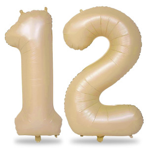 Nude Number 12 Balloons For 12Th Birthday Decorations 40 Inch Apricot Helium Foil Number 1 2 Balloons For Girls Boys Beige 1