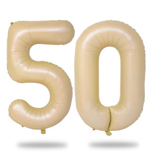 Nude 50 Balloon Numbers For 50Th Birthday Decorations 40 Inch Apricot Helium Foil Number 5 0 Balloons For Women Beige 50Th B